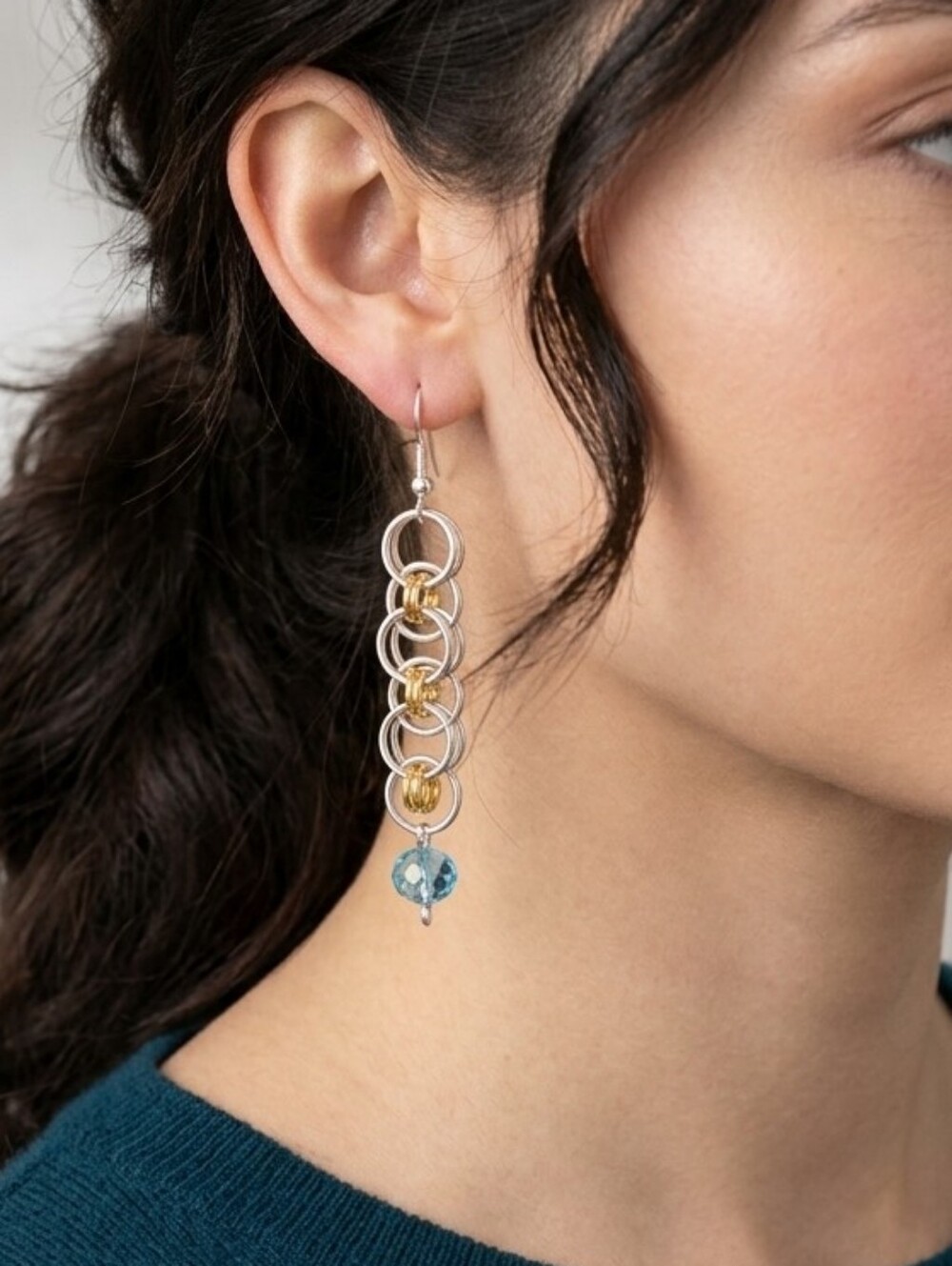Handcrafted Chainmaille And Glass Bead Drop Earrings